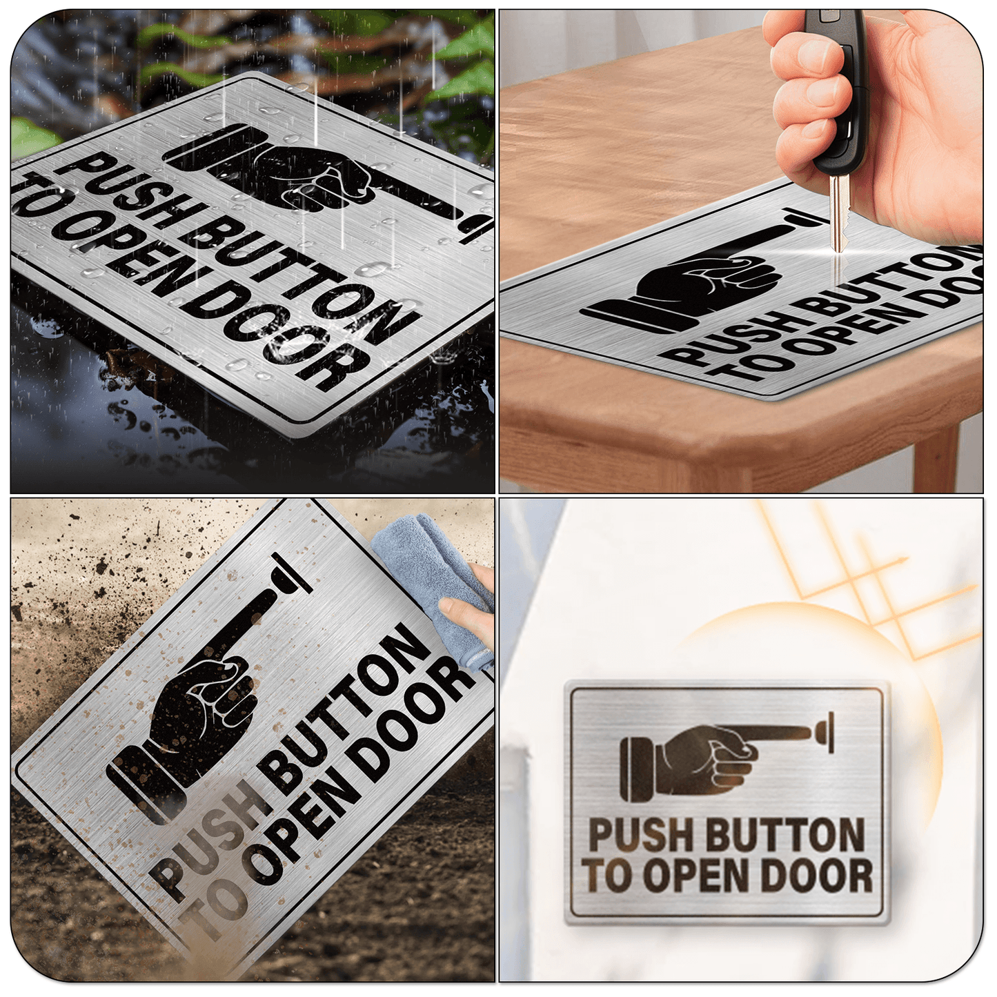 Push Button to Open Door 6 x 8 Inches Aluminum Sign